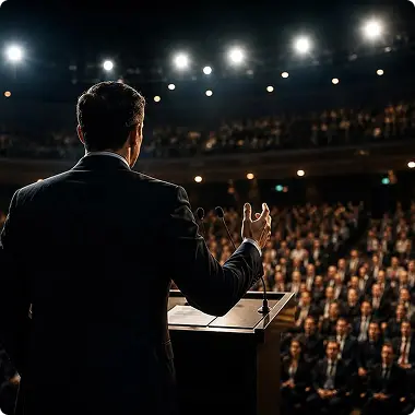Consultor político dirigiéndose a una audiencia