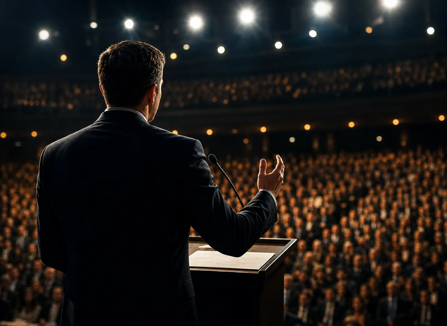 Estratega dirigiéndose a una audiencia