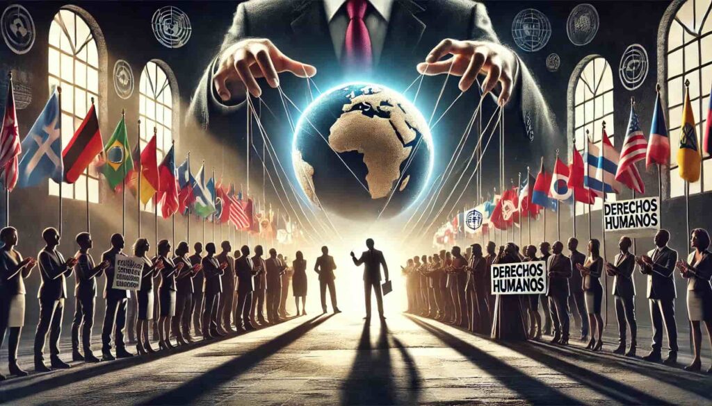 Ilustración de delegaciones de varios países a favor de los derechos humanos