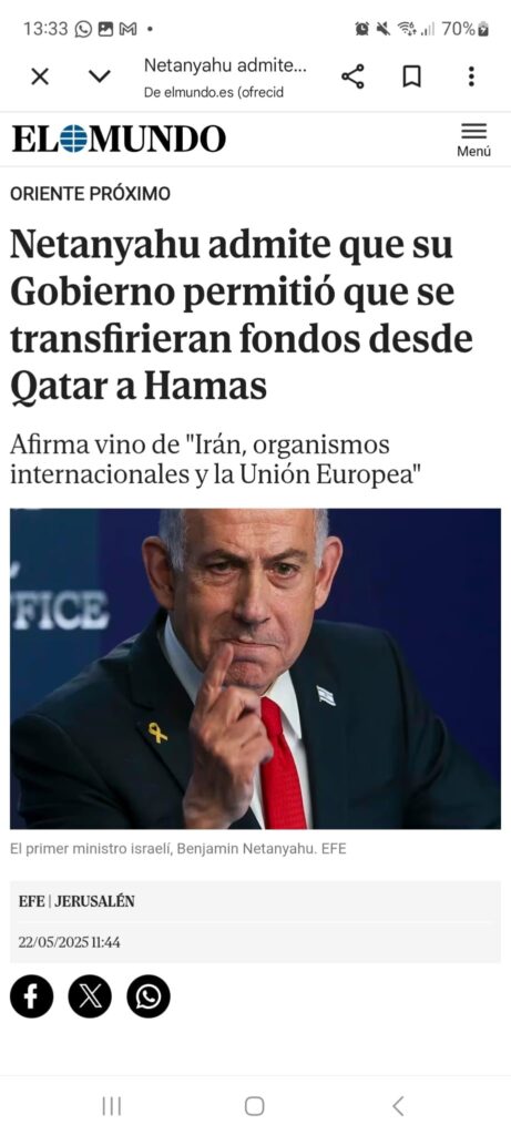 El Servicio de Inteligencia el Mossad, intento separar el movimiento pro palestino, creando un grupo que conocemos como Hamas. Su objetivo era acabar con Al Fatah. Entonces, Nethanyahu afirma que Hamas quién es conocido como grupo terrorista fue creado y financiado por Israel.